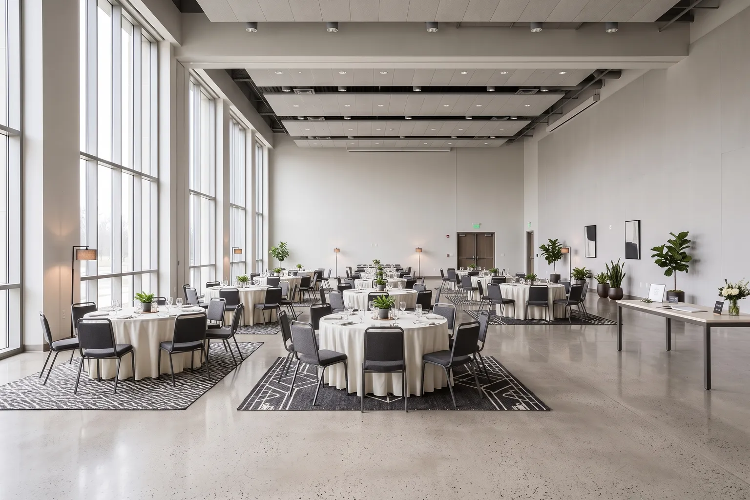 The same event hall furnished in Modern style