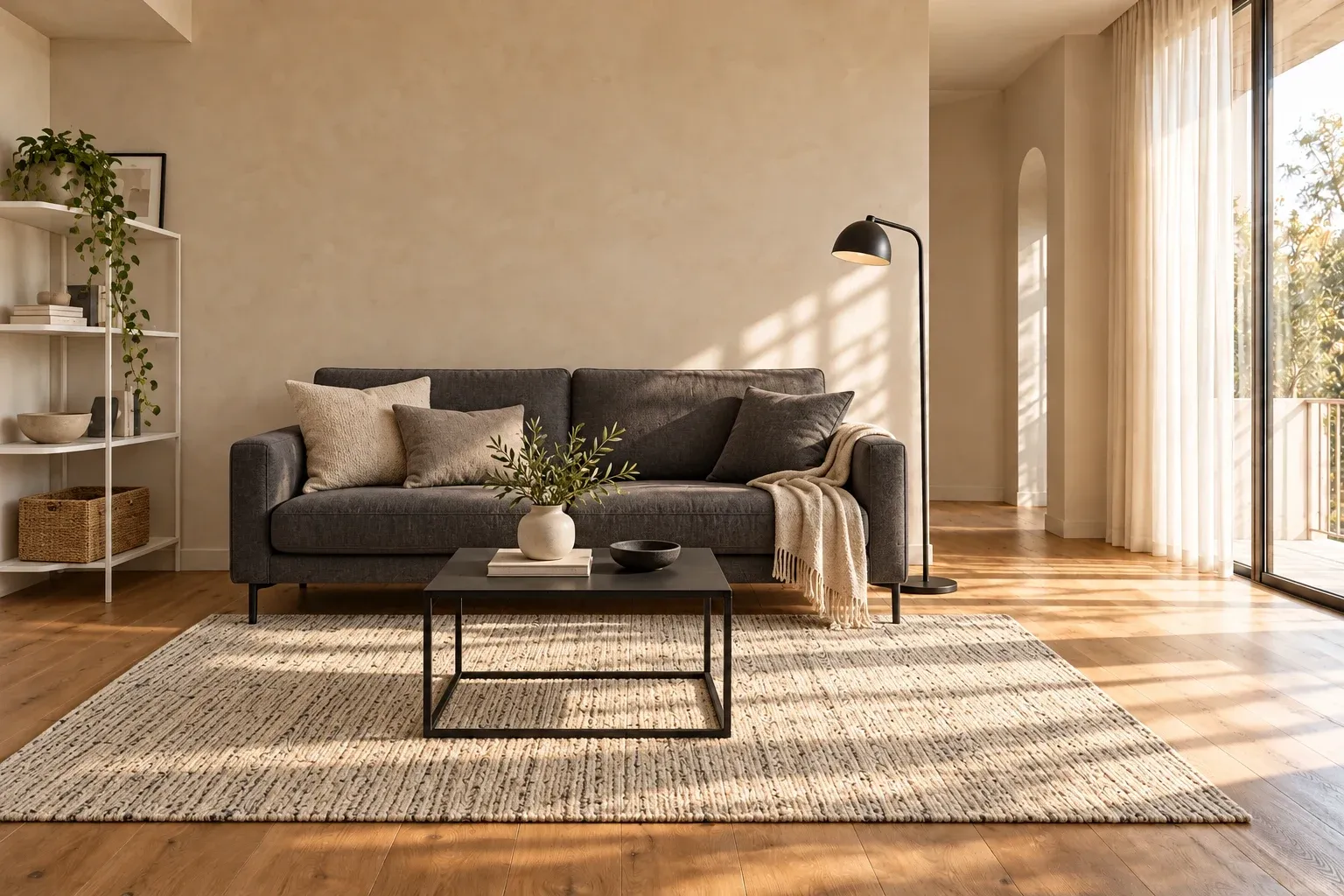 The same living room furnished in Modern style